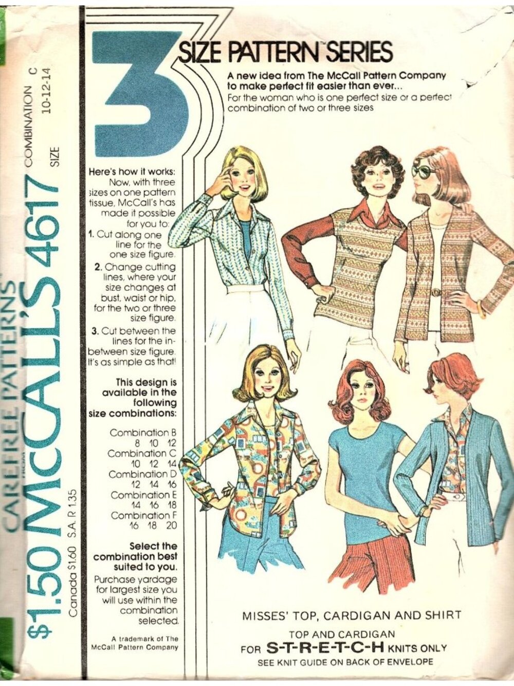 McCalls 4617 Misses 10 to 14 Vintage 1975 Top and Cardigan Uncut Sewing Pattern